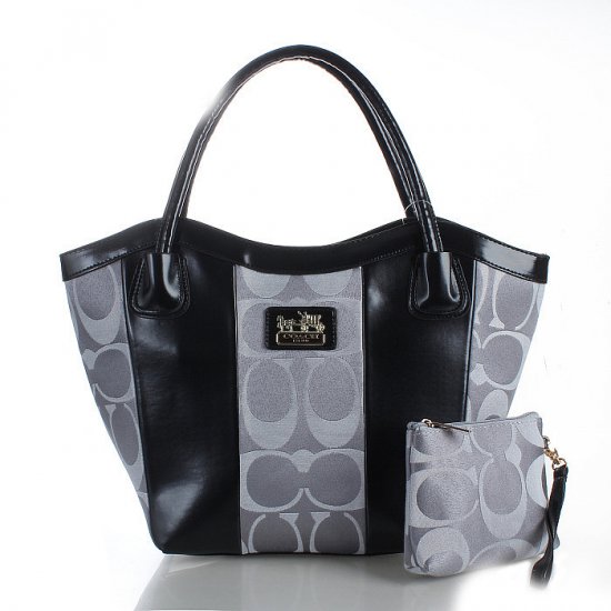 Coach Legacy Striped Monogram Medium Grey Totes FDO | Women - Click Image to Close